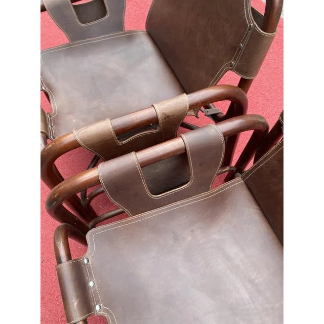 Brown Set of Leather & Bamboo Chairs by Tito Agnoli, 1960s For Sale - Image 8 of 12