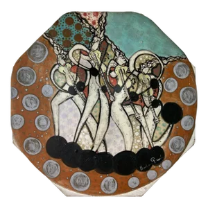 70's Barton Rueda Hand Painted Musicians Wall Art Plaque