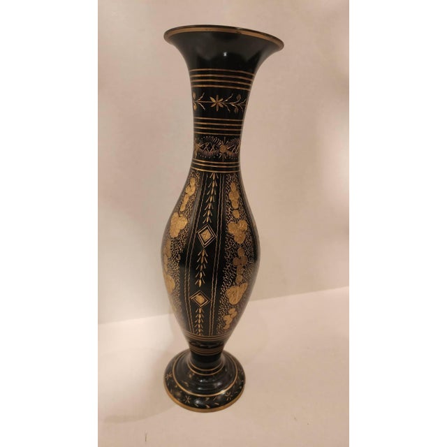 Vintage Indian Engraved Floral Metal Vase For Sale - Image 4 of 7