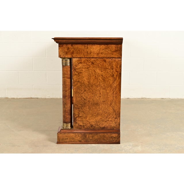 Baker Furniture Style French Empire Burl Wood Sideboard or Bar Cabinet With Mounted Ormolu For Sale - Image 13 of 15