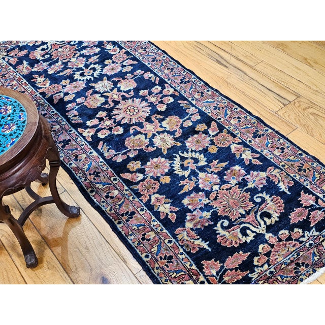 Textile Antique Persian Lilian Runner Rug, Hand-Knotted Wool, Floral Design, Navy & Red, 3x7 For Sale - Image 7 of 15