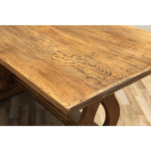 1930s Antique American Oak & Cherry Trestle Dining Table, c.1930s | Rustic Farmhouse Kitchen Table With Solid Wood Construction For Sale - Image 5 of 18
