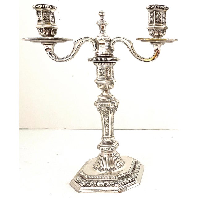 Pair Silverplated Christofle 'Dupérier' Collection 2 Light Candelabra For Sale - Image 10 of 12