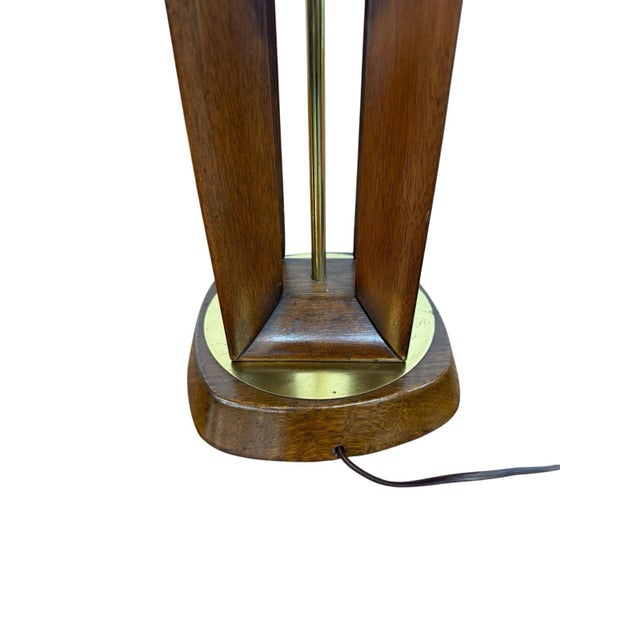 Mid-Century Modern Walnut Brass Sea Shell Table Lamp W/Original Drum Shade For Sale - Image 9 of 13
