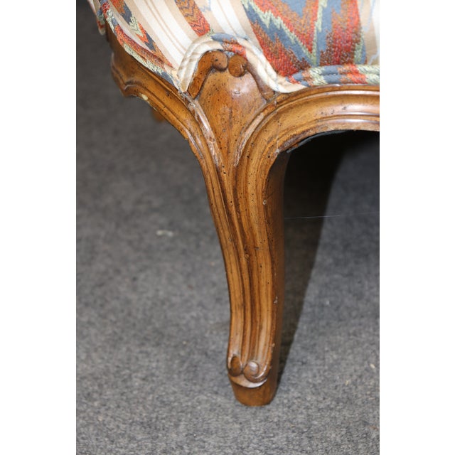 20th C. Louis XV Style Carved Wingback Bergere Chair & Ottoman For Sale - Image 10 of 12