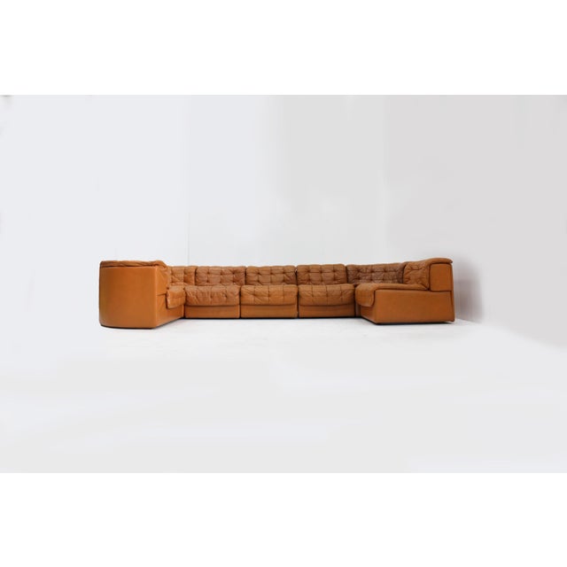 1960s Vintage DS 11 Modular Sofa in Cognac Patchwork Leather from de Sede, 1960s, Set of 7 For Sale - Image 5 of 13