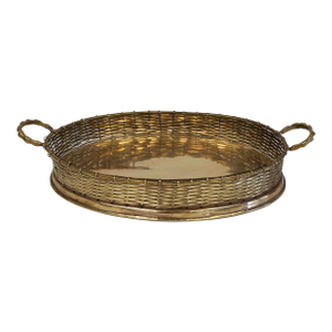 Vintage Brass Handled Tray With Basketweave Detail