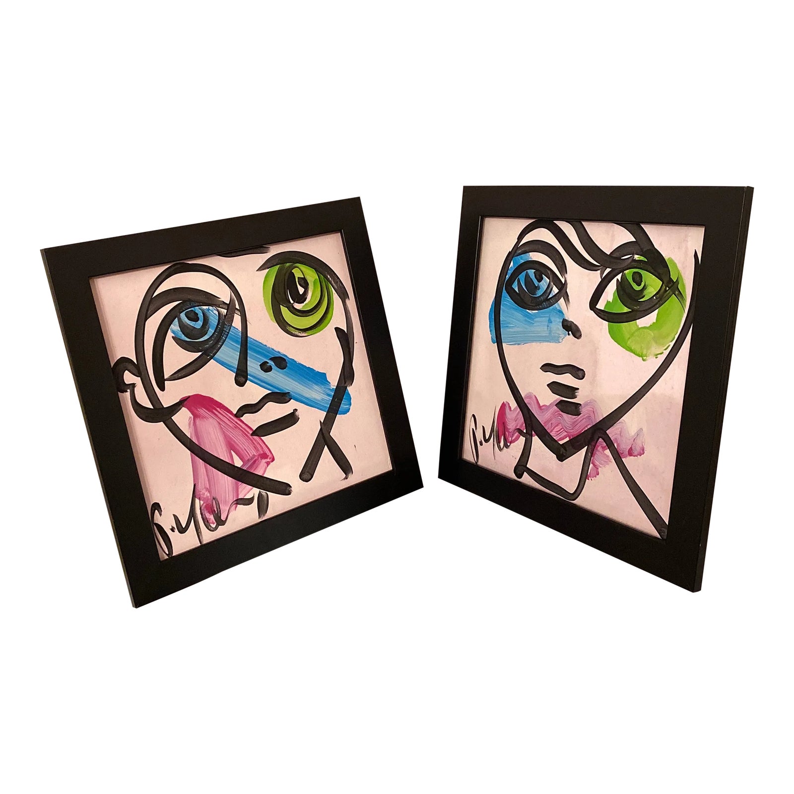 peter-keil-original-abstract-portrait-painting-on-board-a-pair-chairish
