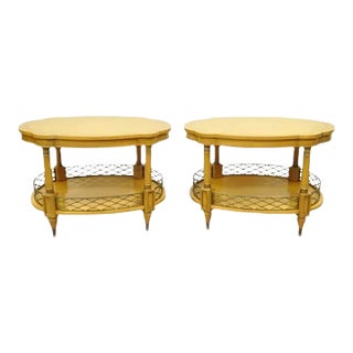Vintage French Regency Style Two Tier Fruitwood Lamp End Tables - a Pair For Sale