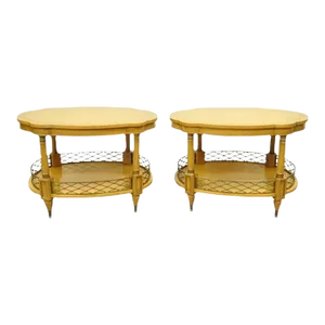 Vintage French Regency Style Two Tier Fruitwood Lamp End Tables - a Pair