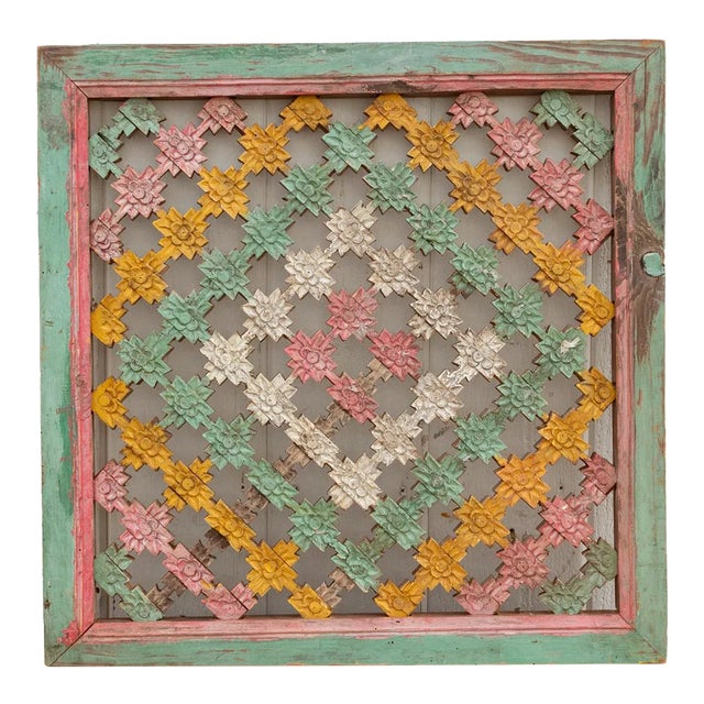 Antique Multicolor Painted Chinese Window For Sale