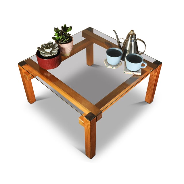 Vintage Pine Frame Organic Coffee Table with Glazed Square Top by John Makepeace for Heals, 1960s For Sale - Image 4 of 5