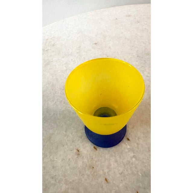 Yellow Blue Base Art Glass Cup,by Tingsgården in Eskilstuna Sweden