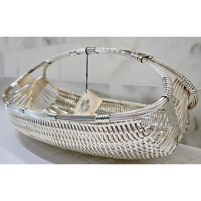 Christofle Late 20th Century Christofle Silver-Plated Woven Basket Centerpiece, Handwoven Paris For Sale - Image 4 of 9
