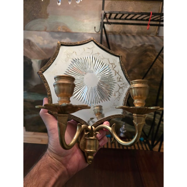 Vintage Pair of Bagues Style Mirrored Sconces For Sale In Boston - Image 6 of 11