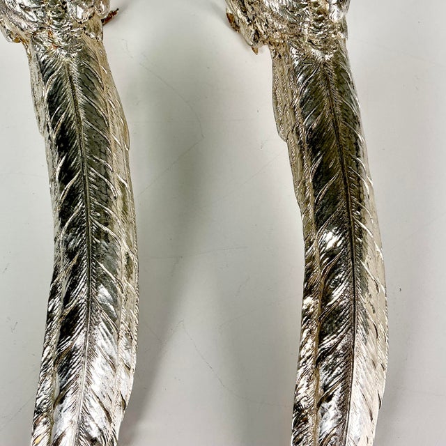 Early 20th C Vintage French Chippendale Hollywood Regency Game Bird Pheasant Silverplate Figurals - An Opposing Pair For Sale - Image 17 of 18