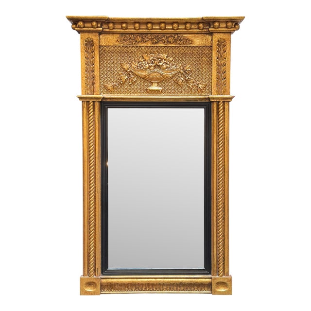 Federal Style Gilt Wood Trumeau Mirror, Vintage For Sale