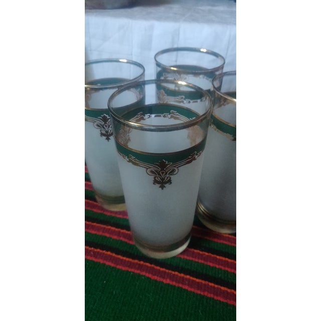 Vintage Culver Gold Rim and Green Tall Tumblers G Drinking Glasses - Set of 4 For Sale - Image 9 of 11