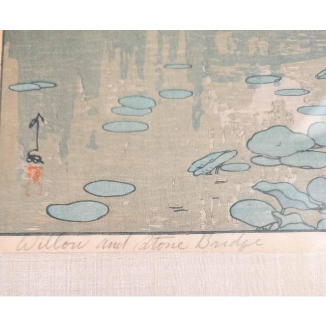 1920's Japanese Ukiyo-E Woodblock Print "Willow and Stone Bridge" by Hiroshi Yoshida For Sale - Image 15 of 18