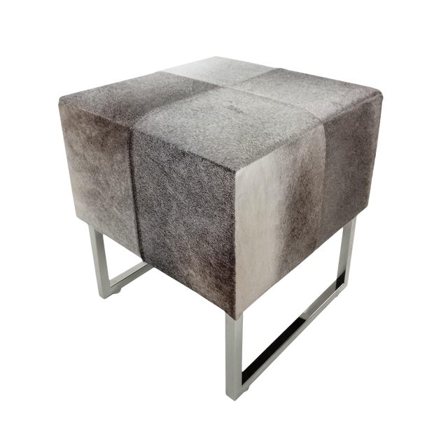 Square Grey Cowhide Stool Chairish