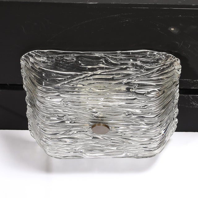 1960s Mid-Century Modern Murano Hand-Blown Textural Clear Glass Venini Flush Mount Chandelier For Sale - Image 13 of 18