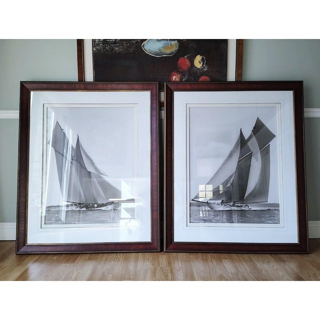 2000 - 2009 A Pair of Mahogany Framed Black and White Sail Boat Photophy For Sale - Image 5 of 10