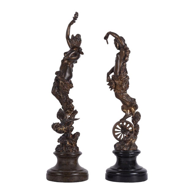 Art Nouveau 1890s Art Nouveau Figural Bronze Sculptures - Set of 2 For Sale - Image 3 of 5