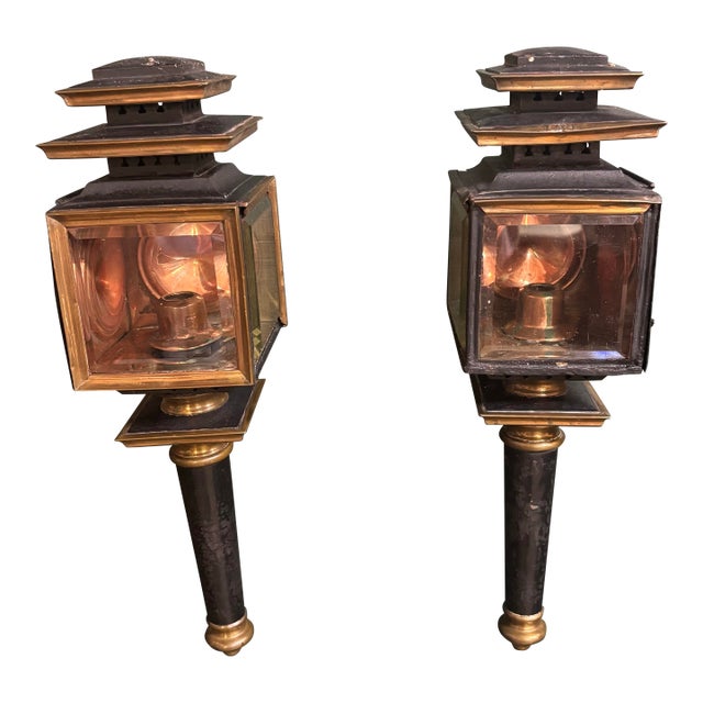 Mid 19th Century Carriage Brass Outdoor Lanterns - a Pair For Sale