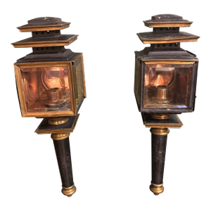 Mid 19th Century Carriage Brass Outdoor Lanterns - a Pair