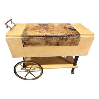 Vintage Aldo Tura Milano Italian Lacquered Goatskin Parchment Drop-Leaf Bar Cart, 1960s For Sale
