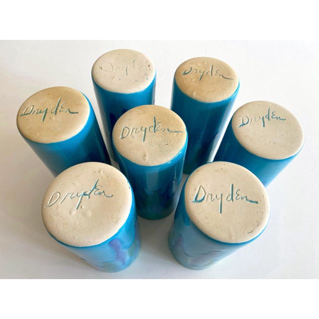Vintage Mid Century Modern Dryden Studio Art Pottery Drip Glaze Ceramic Tumbler Cups - Set of 7 For Sale - Image 12 of 13