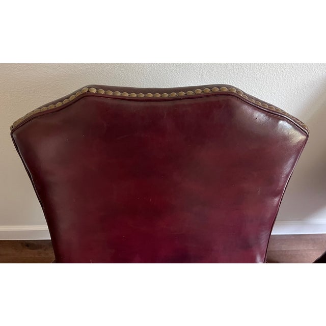 Late 20th Century St. Timothy Queen Anne Style Maroon Leather Library/Office Chairs - A Pair For Sale - Image 4 of 12