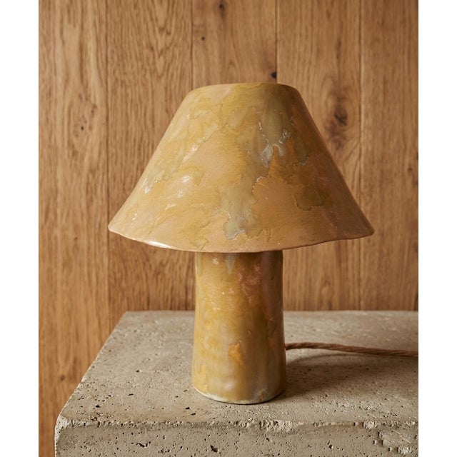 Ceramic Handmade Ceramic Table Lamp: Ochre Clay Lamp in Rustic Style, Mushroom Shape Lamp, Modern Minimalist Lighting, Contemporary Table Lamp For Sale - Image 7 of 7