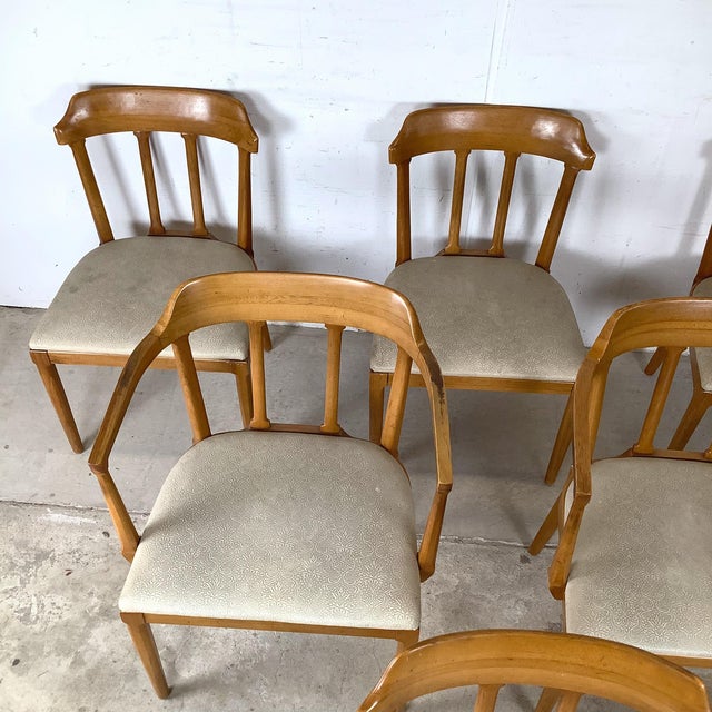 A beautifully cohesive set of six mid-century dining chairs by Tomlinson Furniture — one of America's most respected names...