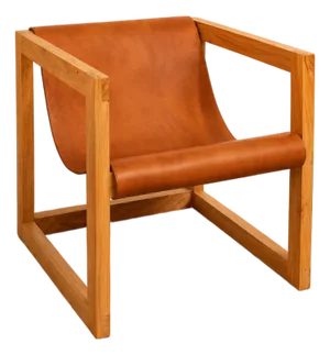Handcrafted Suspended Leather Lounge Chair in Solid Wood