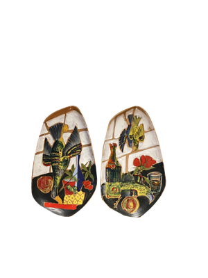 Large Multicolored Ceramic Dishes Decorated by Hand, Italy, 1970s, Set of 2