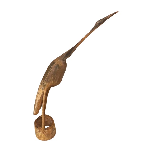 Mid-Century Modern Mid 20th Century Set of 2 Hand Carved Bovine Horn Heron/Crane Sculpture Figureines For Sale - Image 3 of 4