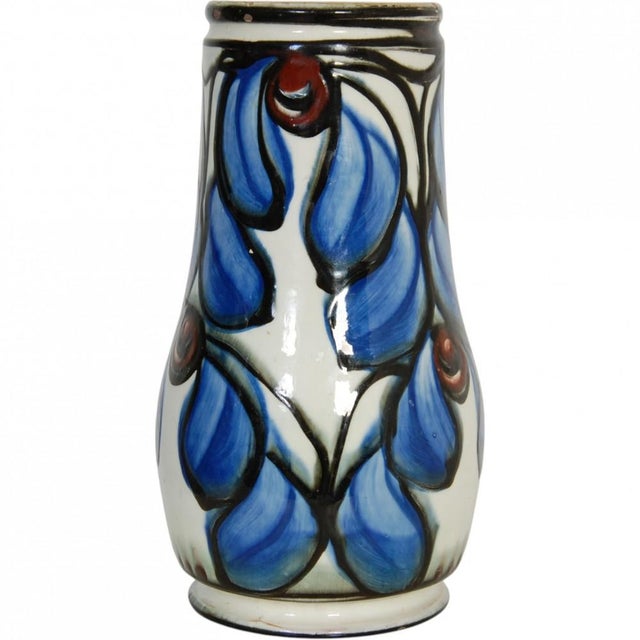 Ceramic Vase with Blue Flower Motif by Herman Kæhler, 1920s-1930s For Sale - Image 6 of 11