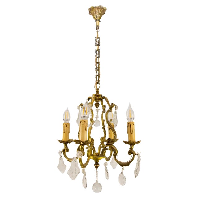 Louis XV Style Bronze and Crystal Four-Light Chandelier For Sale