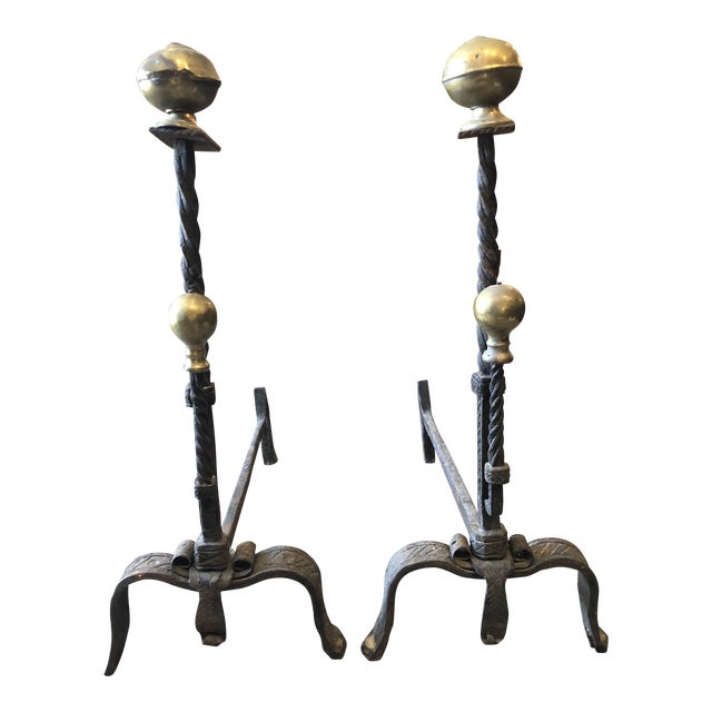 Antique Brass Andirons a Pair Chairish