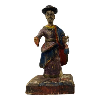 Late 18th Century Spanish Colonial Era Glass Eyed Bulto With Removable Hat. For Sale