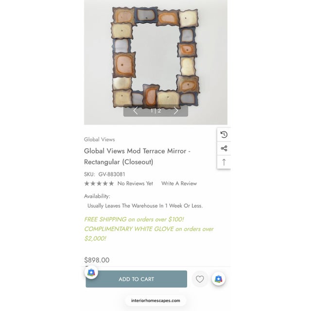 Mid-Century Modern Global Views Mod Terrace Sculptural Mixed Metal Frame Rectangular Mirror For Sale - Image 3 of 3