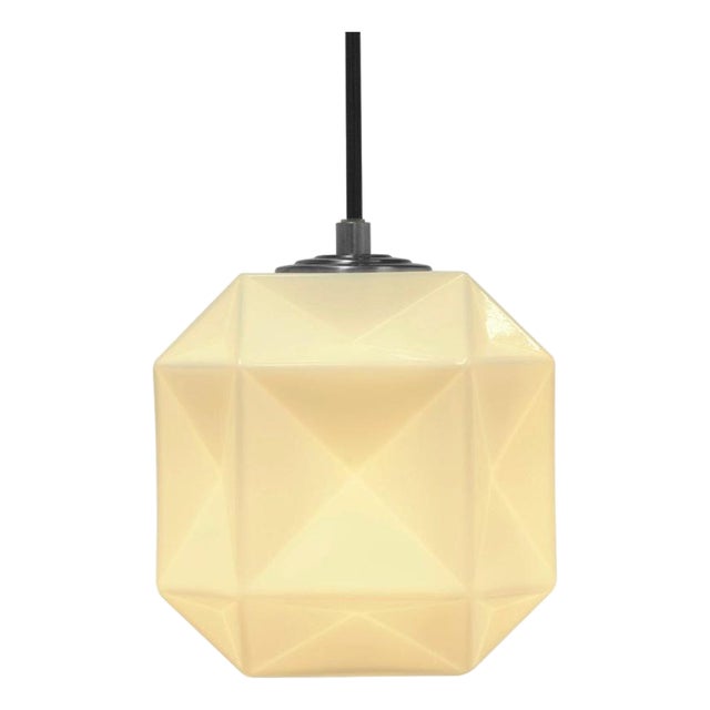 Contemporary Mimo by Oggetti White Glass Cube Pendant With Gunmetal Hardware For Sale