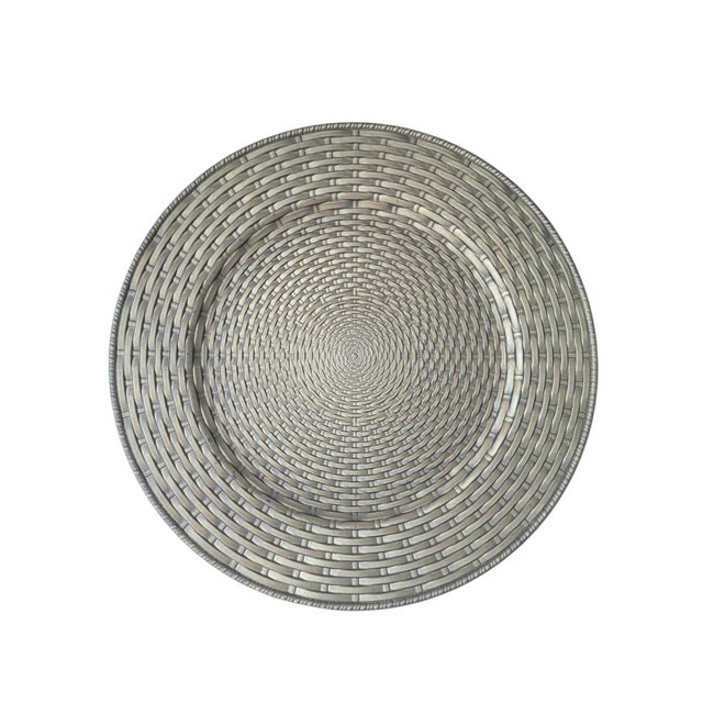 Bronze Trompe Loleil Faux Woven Wicker Charger Plates- Set of 4 For Sale - Image 8 of 12