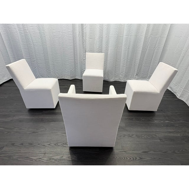 Curated Set of Four Rh Ellison Fabric Dining Chairs Perennials® Performance Textured Linen Weave — White Recessed Caster Bases For Sale - Image 15 of 18