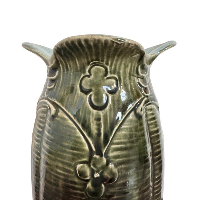 Early 20th Century French Art Nouveau Barbotine Majolica Faience Vase For Sale - Image 9 of 14