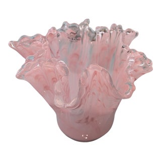Murano Pink Swirl Handkerchief Vase – Italian Art Glass Fazzoletto, 8.7” Sculptural Decor For Sale