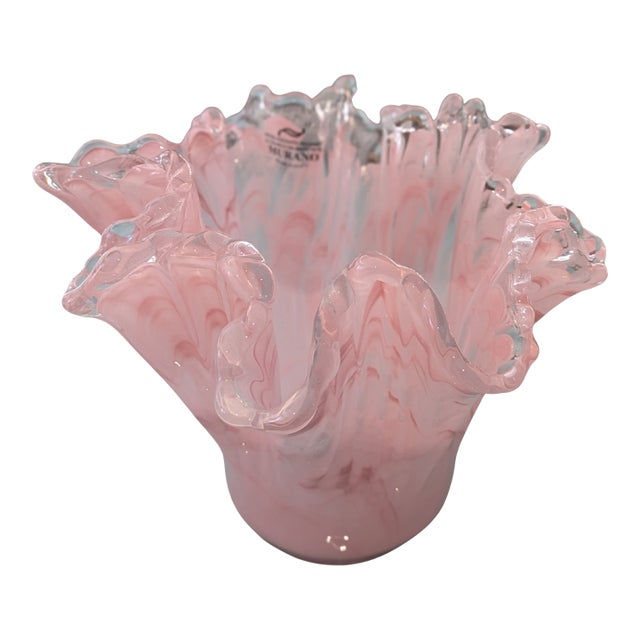 Murano Pink Swirl Handkerchief Vase – Italian Art Glass Fazzoletto, 8.7” Sculptural Decor For Sale