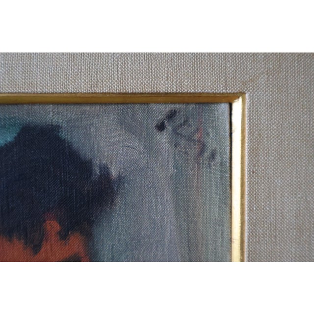 Mid-Century Modern Signed Vintage Expressionist Portrait in Emerald Headscarf—Custom Gilt Frame For Sale - Image 3 of 18