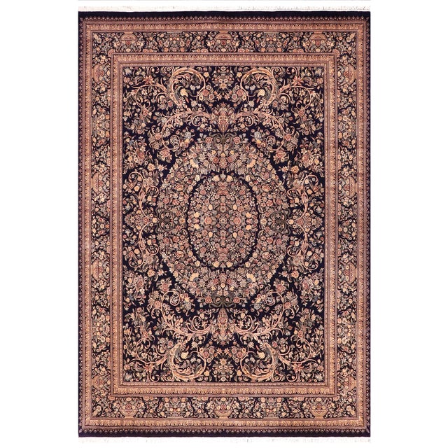 Elegant Renaisance 1990's Pak-Persian Blue/Gold Wool Rug - 9'4'' X 11'9'' For Sale - Image 9 of 9